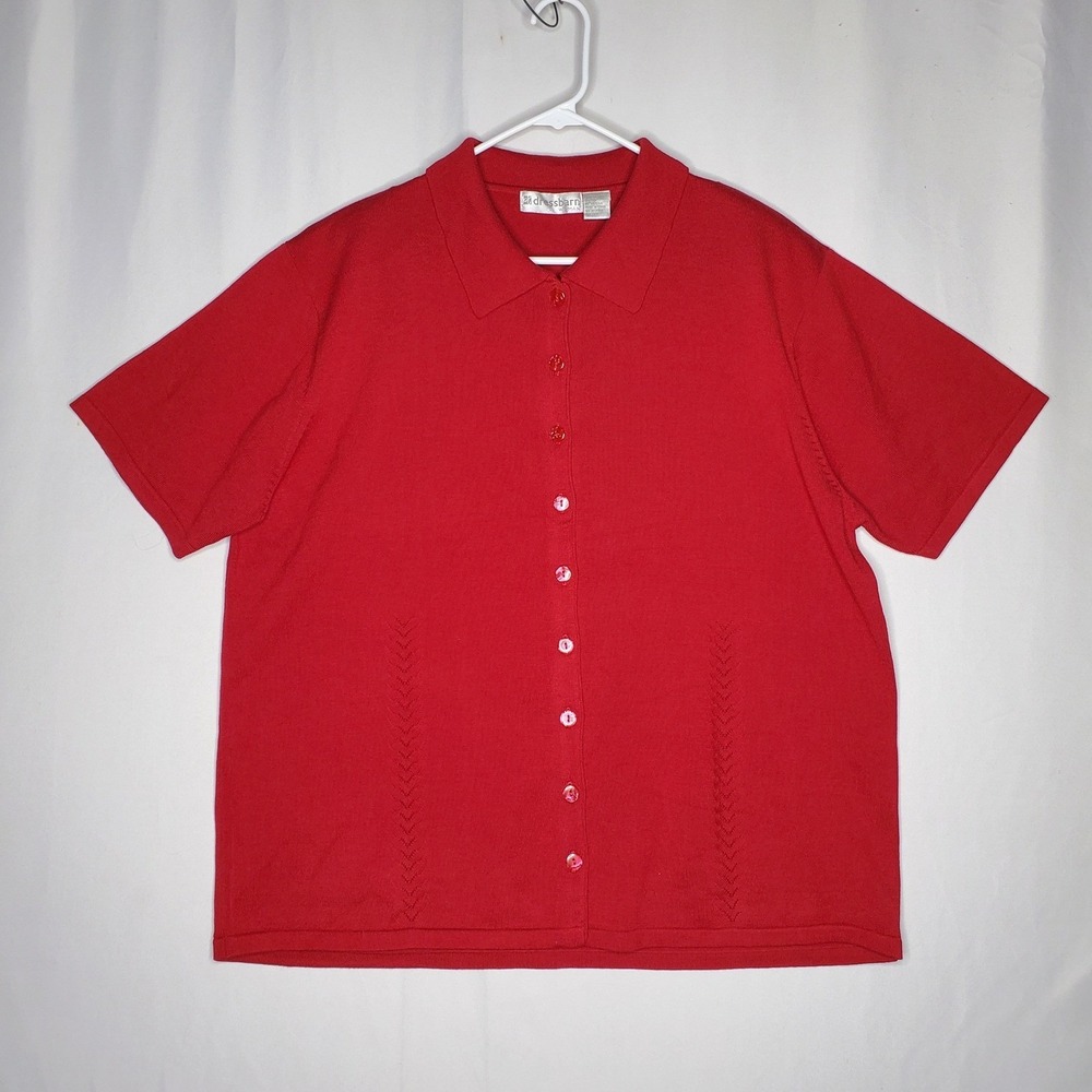 Dressbarn Red Knit Collared Short Sleeve Button Front Shirt Plus Size 3X